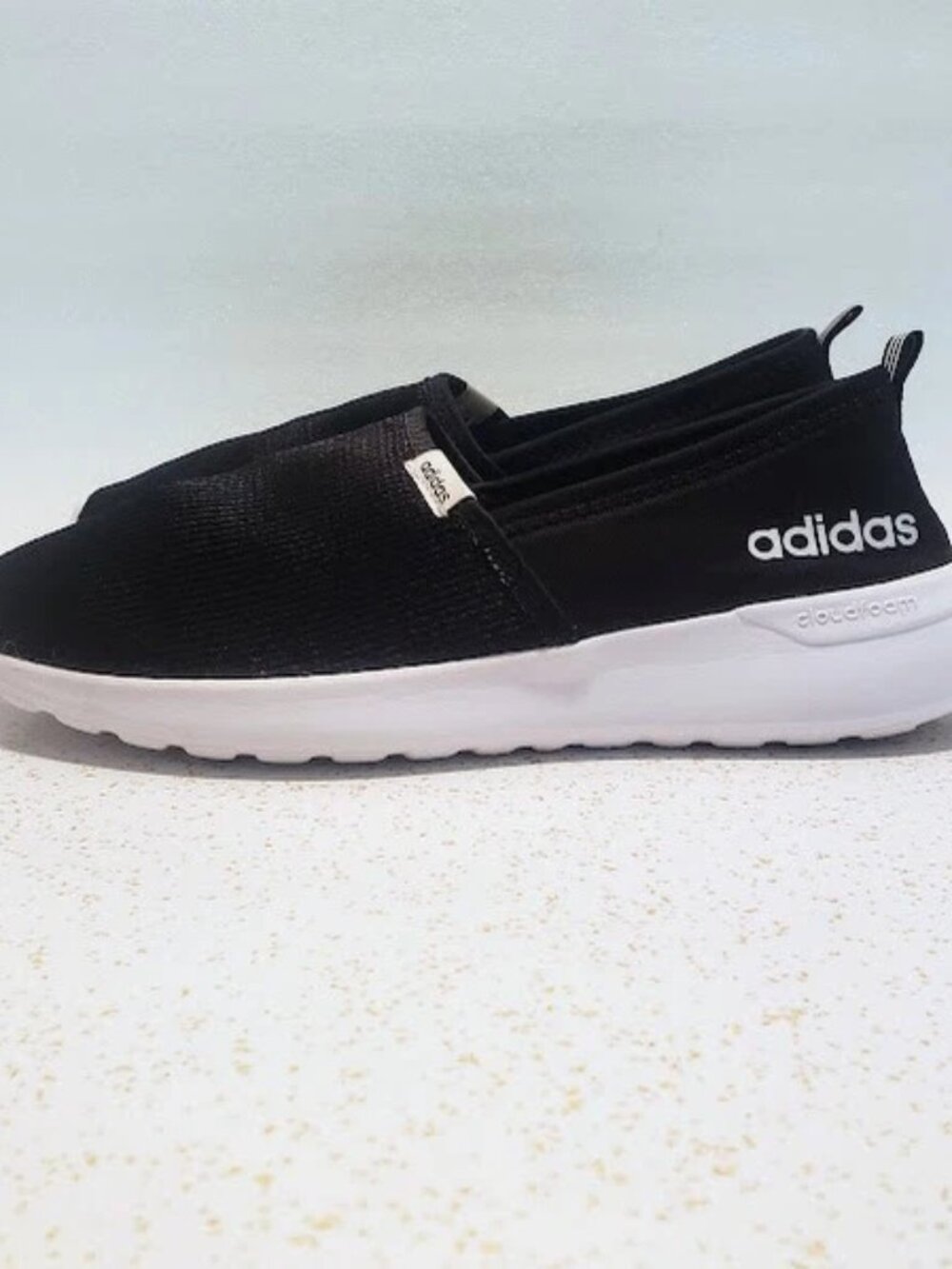 ADIDAS Women's Cloudfoam Lite Racer Slip-On Shoes Black White Size 9 Sneakers